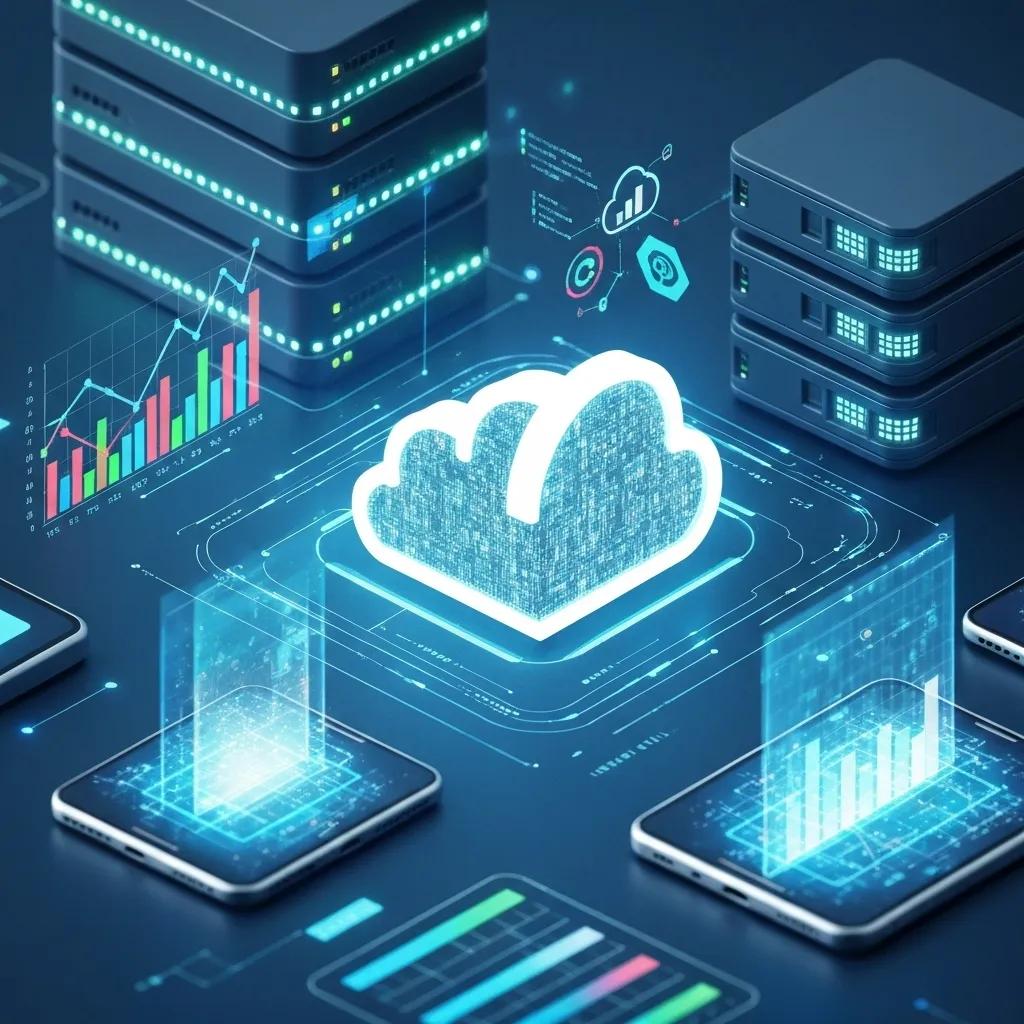 Visual representation of cloud computing with technology elements illustrating its benefits
