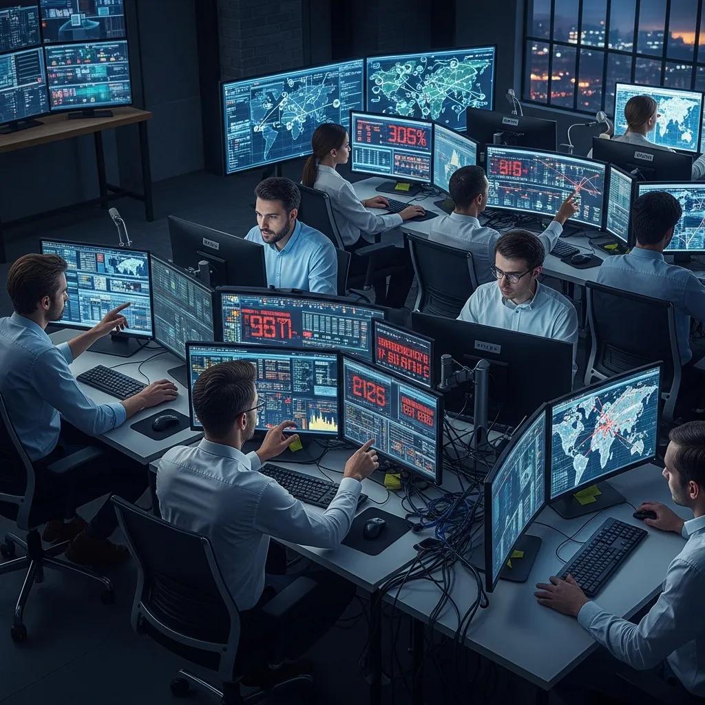 IT professionals monitoring network systems in a control room