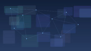 Abstract navy network nodes and translucent document panels representing confidential law firm IT systems in New York City