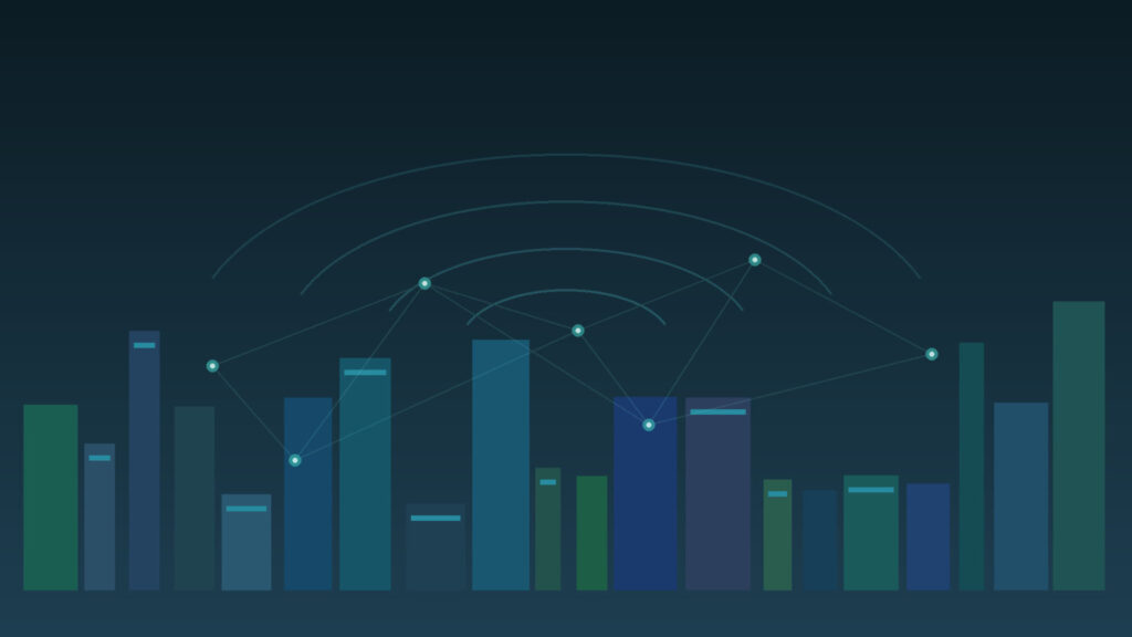 Stylized New York City skyline with teal network nodes and coverage arcs representing outsourced MSP IT support