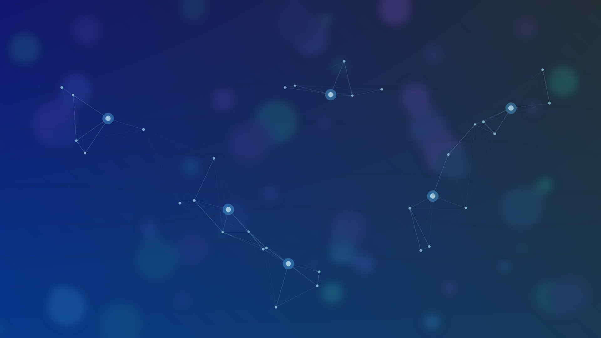 Abstract dark blue network of connected hubs and flowing arcs representing secure AI integrations between business systems