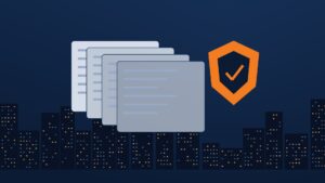 Illustration of document stack and security shield representing IT support for accounting firms in New York City