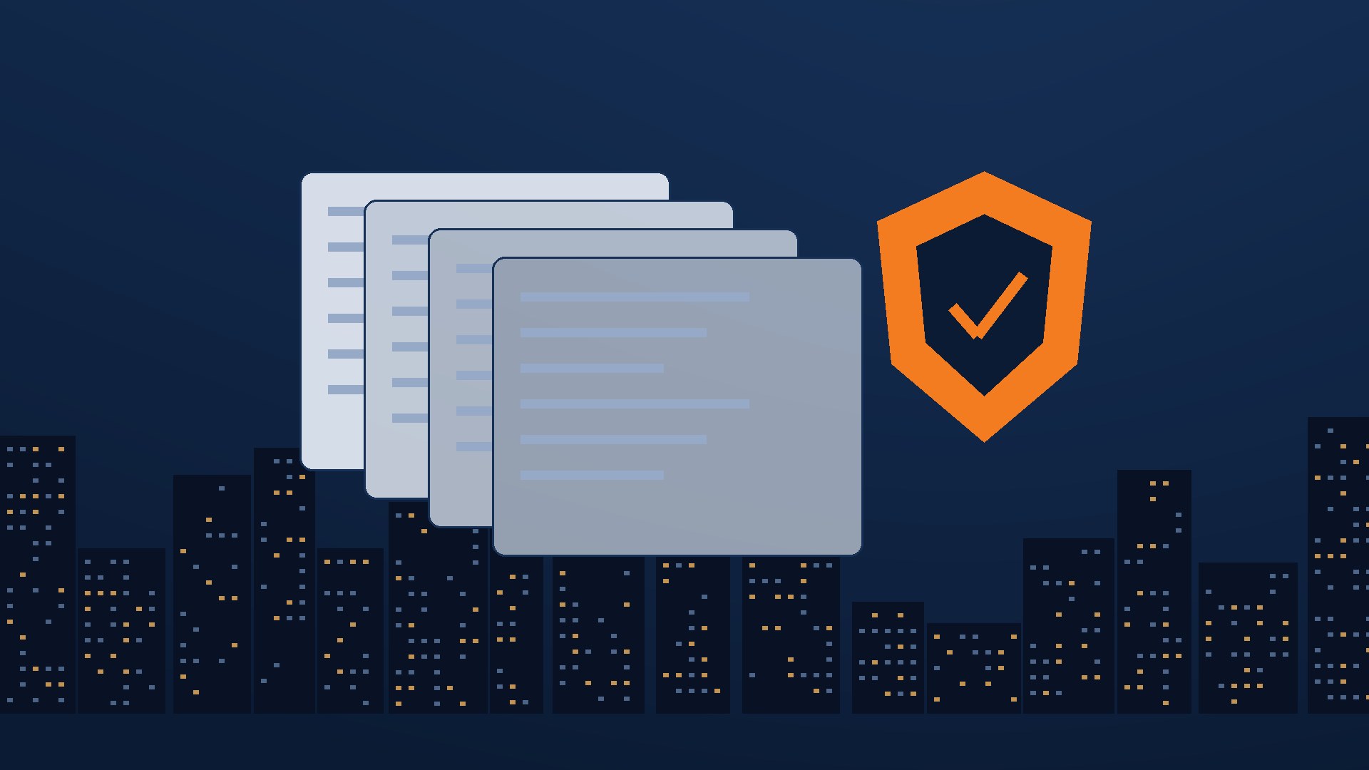 Illustration of document stack and security shield representing IT support for accounting firms in New York City