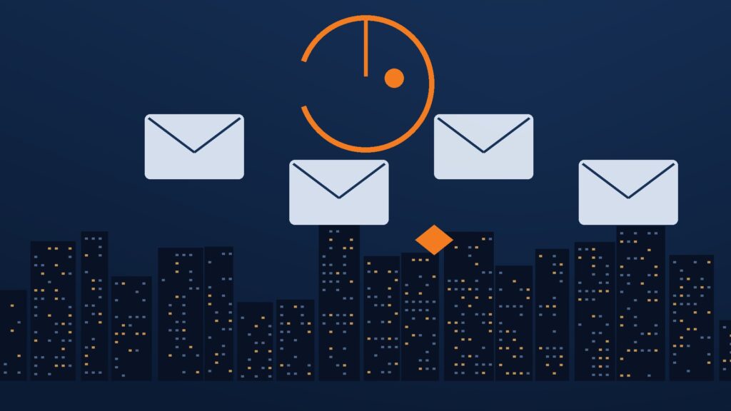 Illustration of email envelopes over a New York night skyline representing phishing awareness training
