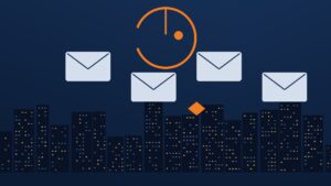 Illustration of email envelopes over a New York night skyline representing phishing awareness training