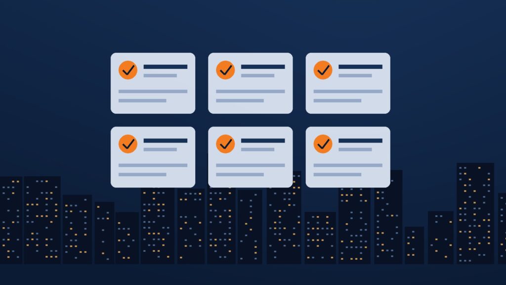 Illustration of task cards with check marks over a city skyline showing what does an MSP do each day