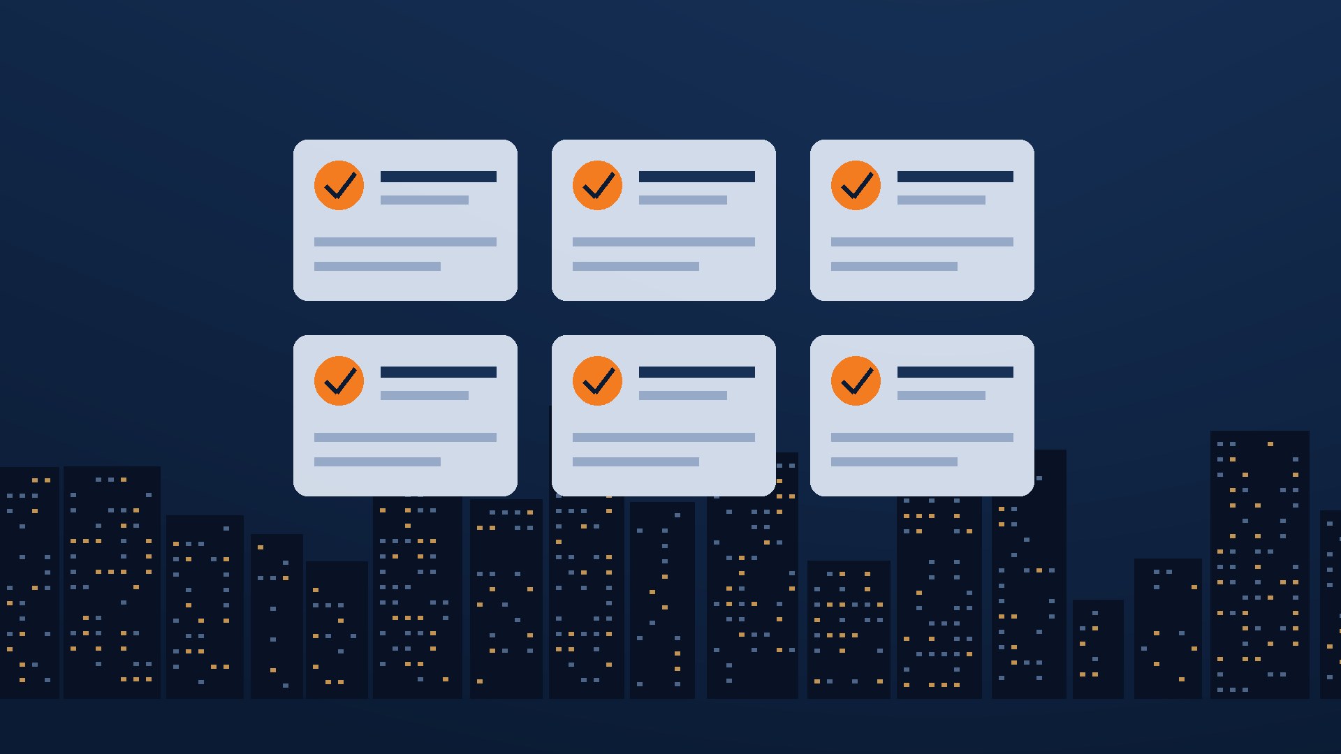 Illustration of task cards with check marks over a city skyline showing what does an MSP do each day